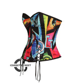 Plus Size  Multi Printed Satin With Front Lace Overbust Costume Waist Cincher Cosplay Corset